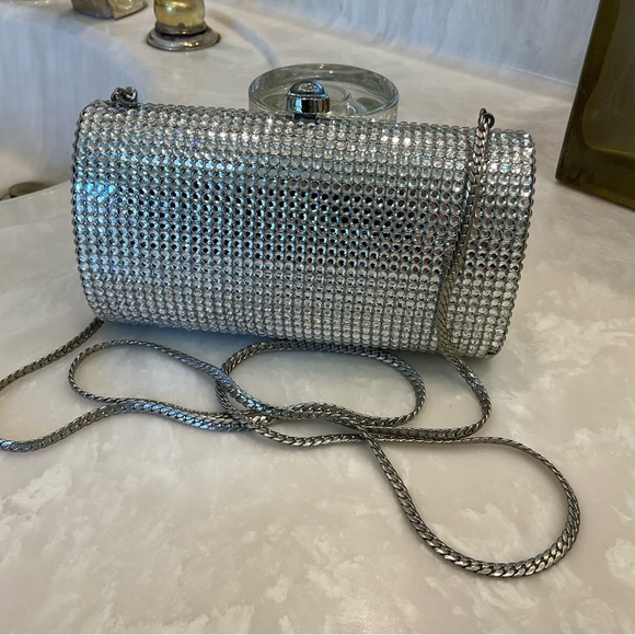 Rhinestone and Silver Evening Purse w/ Chain Handle.  Be the spark of the party! - Picture 14 of 14